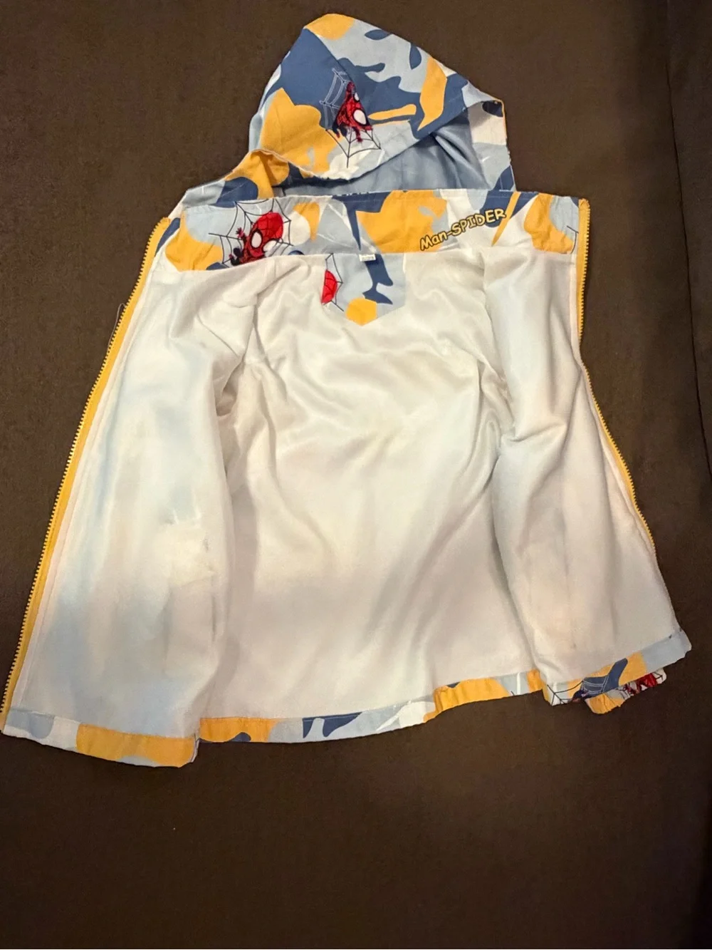 Kids Yellow & Blue Spider Print Hooded Jacket
